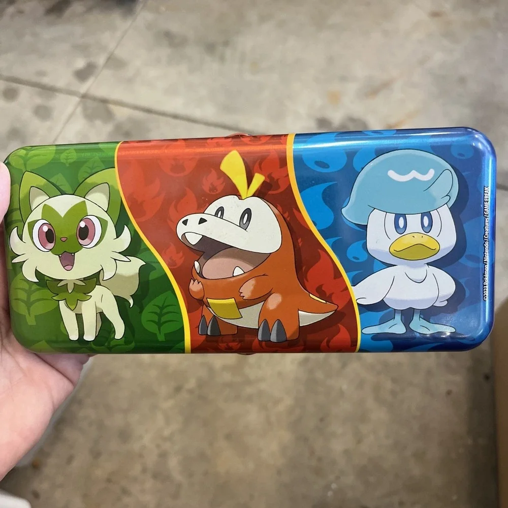 Pokemon Trading Card Game 2023 Metal Tin Pencil Pen Case Trinket Dish 7.5